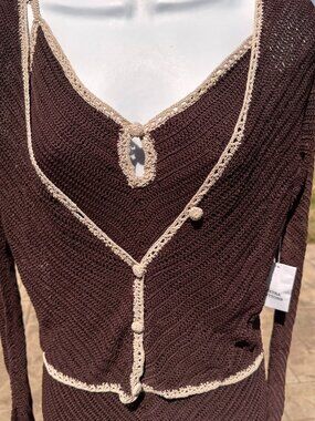 Moda International 2 pc knit dress, brown/cream; S